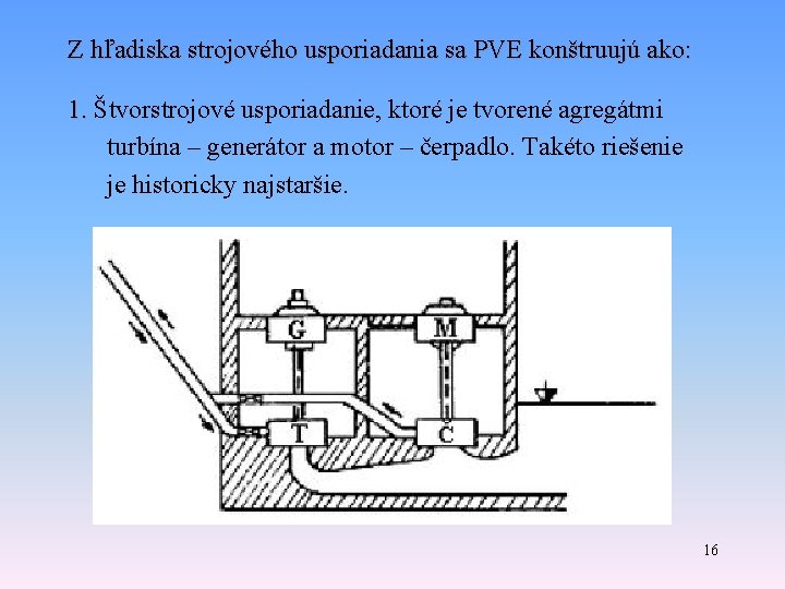 Z hľadiska strojového usporiadania sa PVE konštruujú ako: 1. Štvorstrojové usporiadanie, ktoré je tvorené