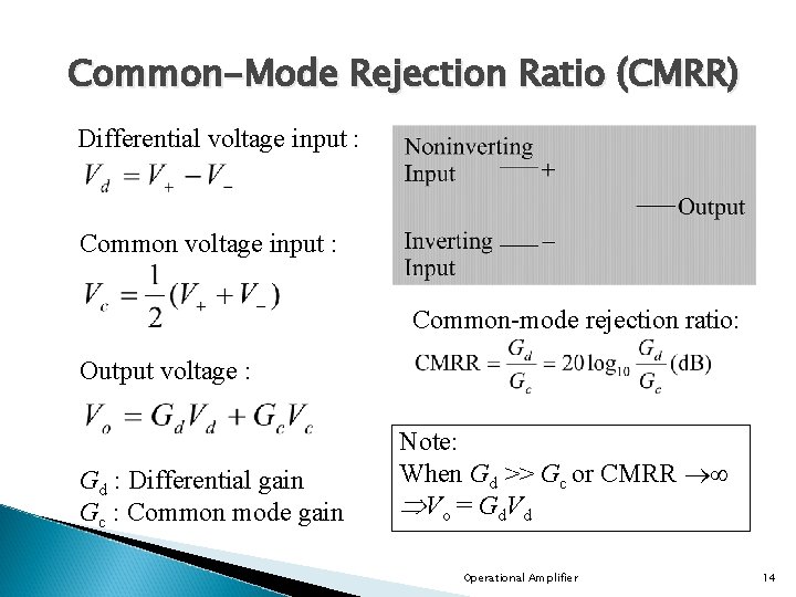 Common-Mode Rejection Ratio (CMRR) Differential voltage input : Common voltage input : Common-mode rejection Common-Mode Rejection Ratio (CMRR) Differential voltage input : Common voltage input : Common-mode rejection