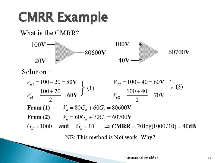 CMRR Example What is the CMRR? Solution : (2) (1) NB: This method is CMRR Example What is the CMRR? Solution : (2) (1) NB: This method is