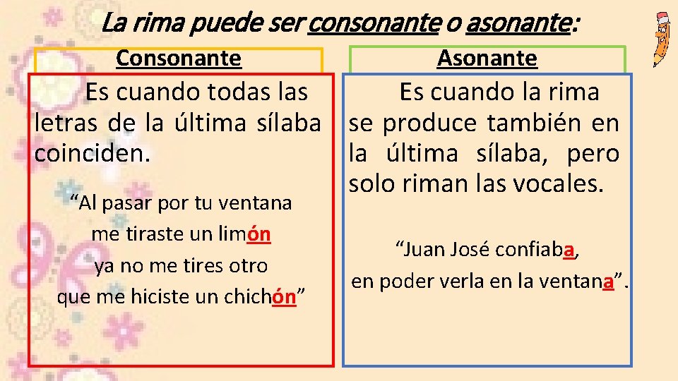 La rima puede ser consonante o asonante: Consonante Asonante Es cuando todas las Es