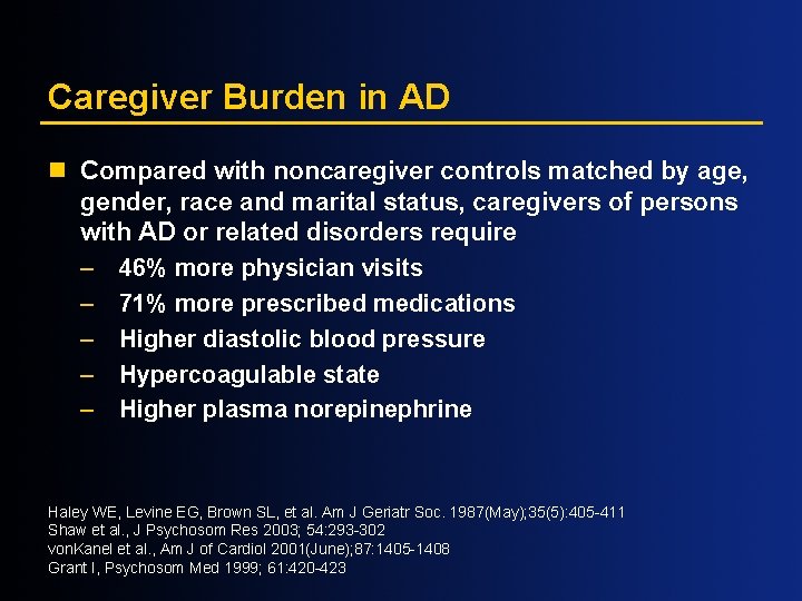 Caregiver Burden in AD n Compared with noncaregiver controls matched by age, gender, race