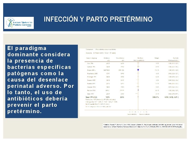 INFECCIÓN Y PARTO PRETÉRMINO E l paradig ma dominante considera la presenci a de