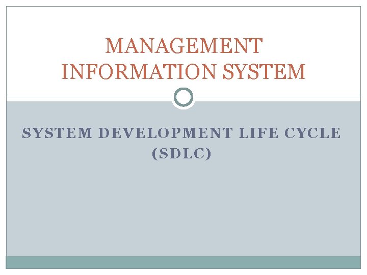 MANAGEMENT INFORMATION SYSTEM DEVELOPMENT LIFE CYCLE (SDLC) 