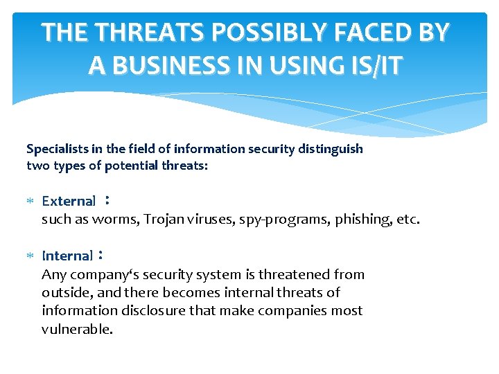 THE THREATS POSSIBLY FACED BY A BUSINESS IN USING IS/IT Specialists in the field