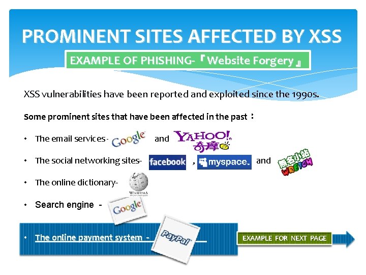 PROMINENT SITES AFFECTED BY XSS EXAMPLE OF PHISHING-『Website Forgery』 XSS vulnerabilities have been reported