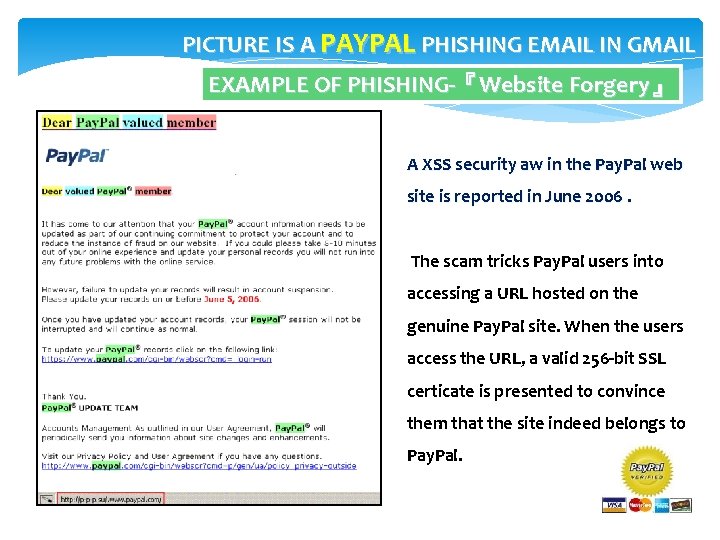 PICTURE IS A PAYPAL PHISHING EMAIL IN GMAIL EXAMPLE OF PHISHING-『Website Forgery』 A XSS