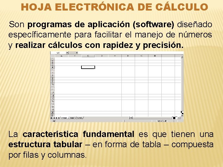 HOJA ELECTRÓNICA DE CÁLCULO Son programas de aplicación (software) diseñado específicamente para facilitar el