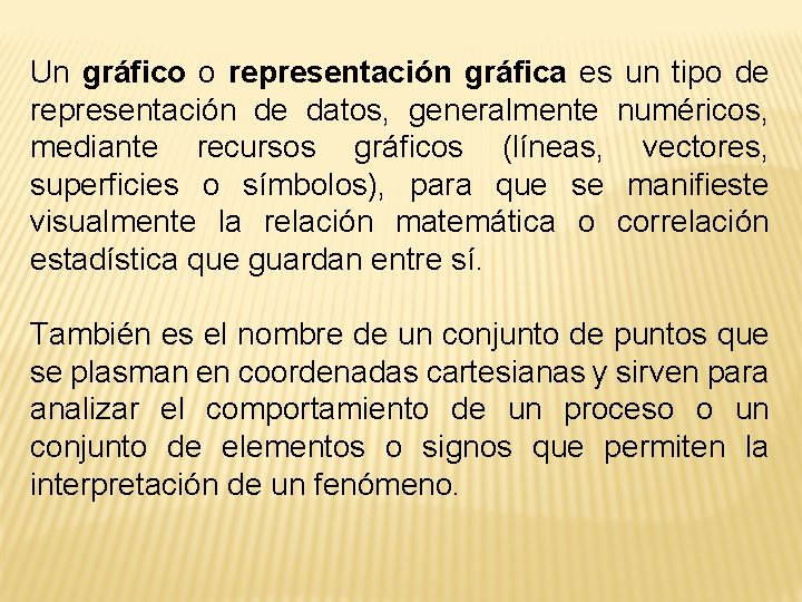 Un gráfico o representación gráfica es un tipo de representación de datos, generalmente numéricos,