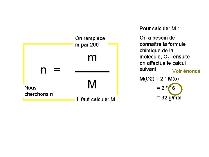 Pour calculer M : On remplace m par 200 n = Nous cherchons n