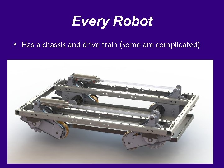 Every Robot • Has a chassis and drive train (some are complicated) 