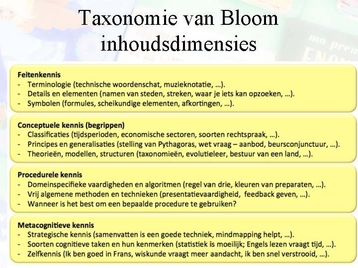 Taxonomie van Bloom inhoudsdimensies 
