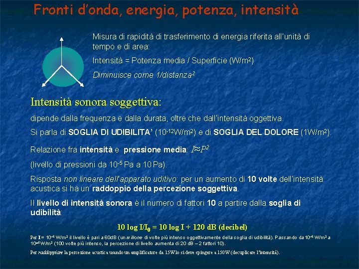 Fronti d’onda, energia, potenza, intensità Misura di rapidità di trasferimento di energia riferita all’unità