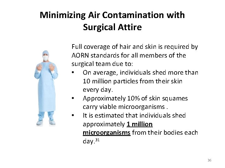 Minimizing Air Contamination with Surgical Attire Full coverage of hair and skin is required Minimizing Air Contamination with Surgical Attire Full coverage of hair and skin is required