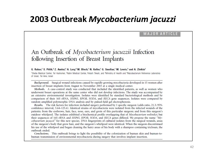 2003 Outbreak Mycobacterium jacuzzi 42 2003 Outbreak Mycobacterium jacuzzi 42
