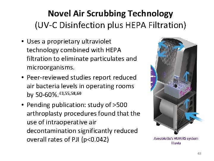 Novel Air Scrubbing Technology (UV-C Disinfection plus HEPA Filtration) • Uses a proprietary ultraviolet Novel Air Scrubbing Technology (UV-C Disinfection plus HEPA Filtration) • Uses a proprietary ultraviolet