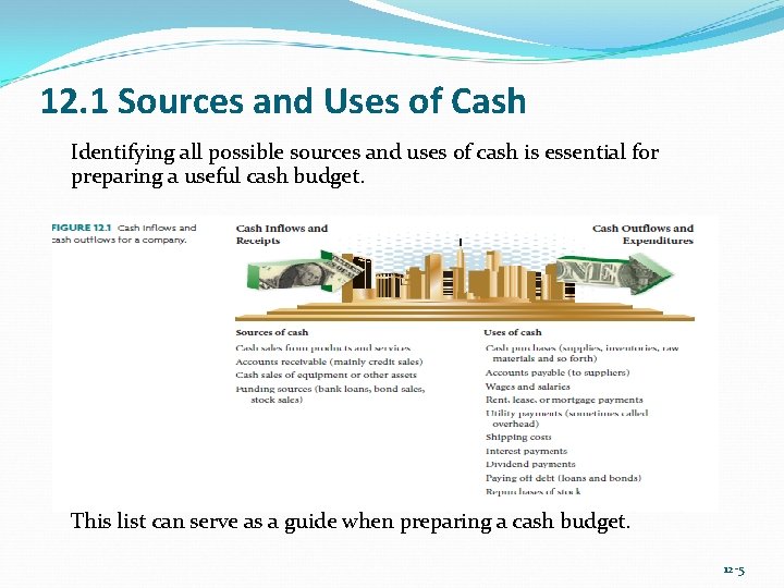 12. 1 Sources and Uses of Cash Identifying all possible sources and uses of