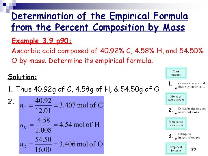 Determination of the Empirical Formula from the Percent Composition by Mass Example 3. 9