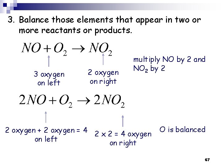 3. Balance those elements that appear in two or more reactants or products. 3