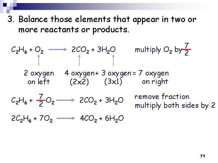 3. Balance those elements that appear in two or more reactants or products. C