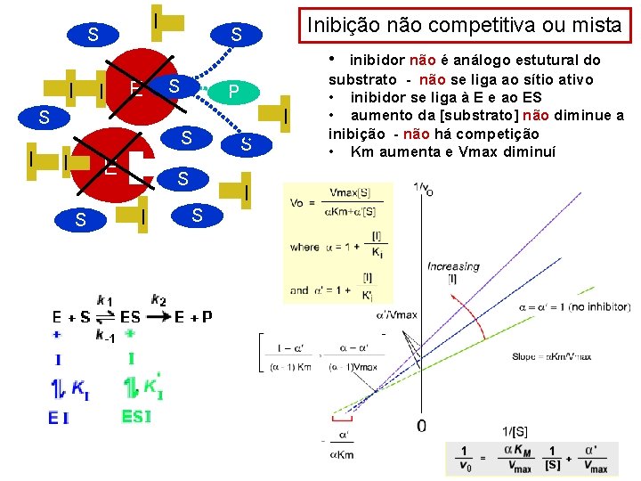 I S Inibição não competitiva ou mista S • inibidor não é análogo estutural