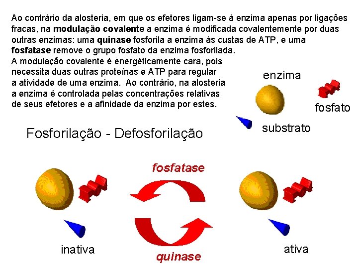 Ao contrário da alosteria, em que os efetores ligam-se à enzima apenas por ligações