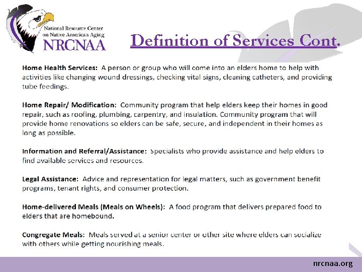 Definition of Services Cont. nrcnaa. org Definition of Services Cont. nrcnaa. org
