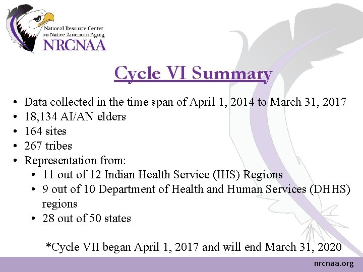 Cycle VI Summary • • • Data collected in the time span of April Cycle VI Summary • • • Data collected in the time span of April
