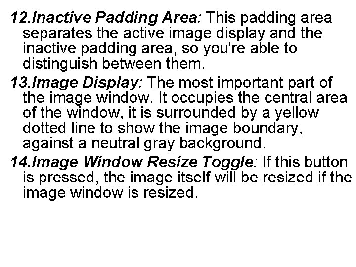 12. Inactive Padding Area: This padding area separates the active image display and the
