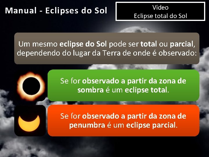 Manual - Eclipses do Sol Vídeo Eclipse total do Sol Um mesmo eclipse do Manual - Eclipses do Sol Vídeo Eclipse total do Sol Um mesmo eclipse do
