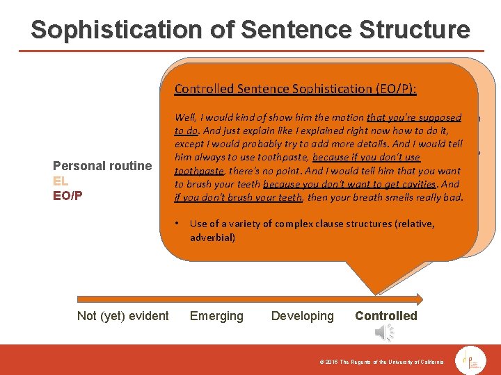 Sophistication of Sentence Structure Controlled Sentence Sophistication (EL): Controlled Sentence Sophistication (EO/P): First, if