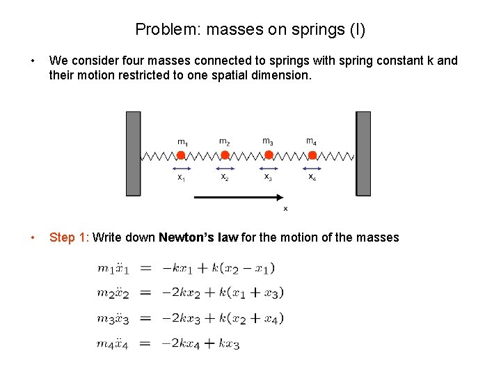 Problem: masses on springs (I) • We consider four masses connected to springs with