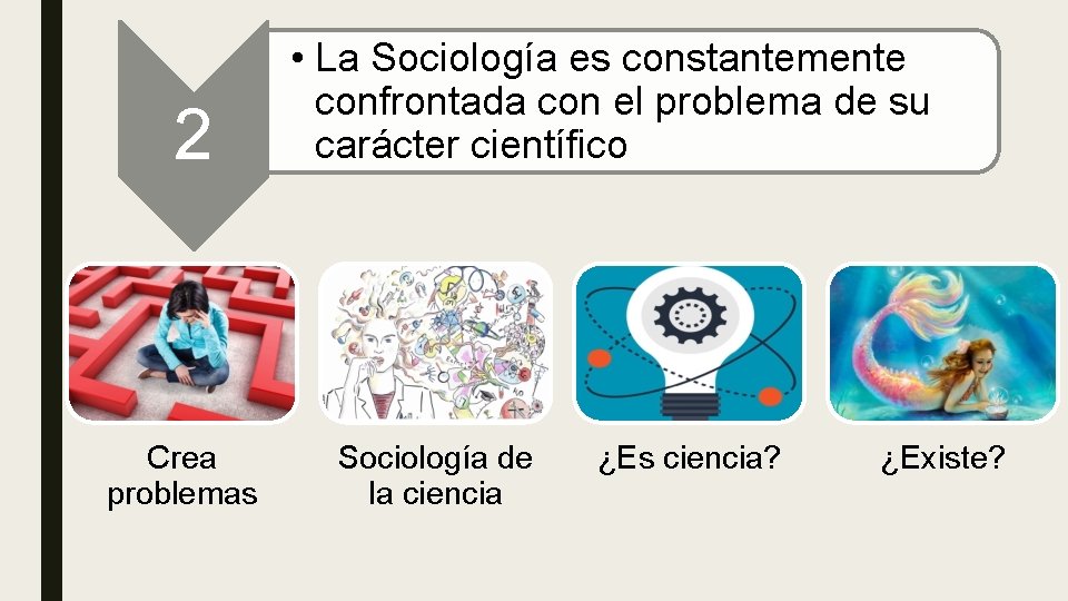 2 Crea problemas • La Sociología es constantemente confrontada con el problema de su