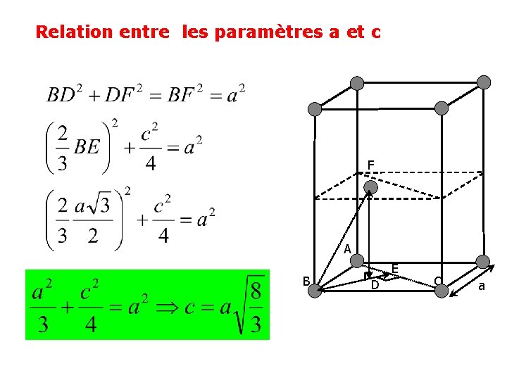 Relation entre les paramètres a et c F A B E D C a