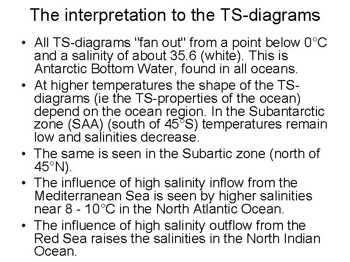 The interpretation to the TS-diagrams • All TS-diagrams "fan out" from a point below