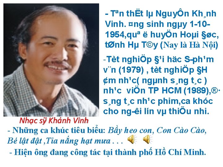  Tªn thËt lµ NguyÔn Kh¸nh Vinh. ¤ng sinh ngµy 1 10 1954, quª