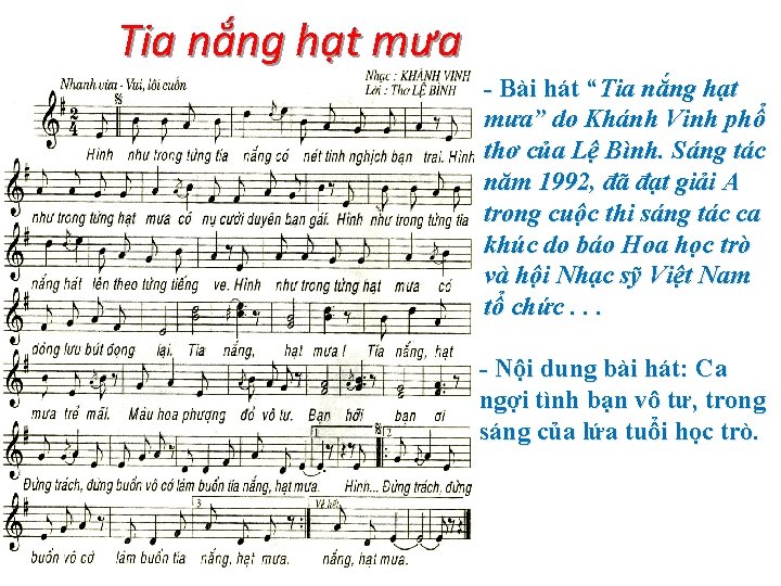 Tia nắng hạt mưa - Bài hát “Tia nắng hạt mưa” do Khánh Vinh