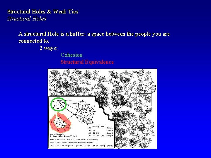 Structural Holes & Weak Ties Structural Holes A structural Hole is a buffer: a