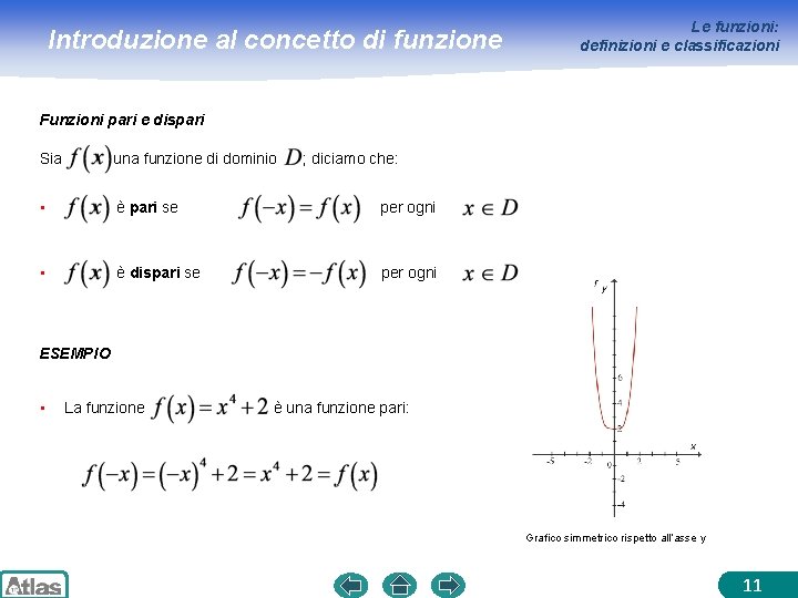 Introduzione al concetto di funzione Le funzioni: definizioni e classificazioni Funzioni pari e dispari