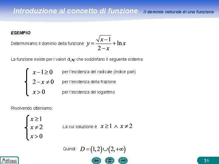 Introduzione al concetto di funzione Il dominio naturale di una funzione ESEMPIO Determiniamo il