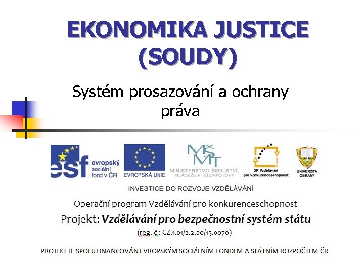 EKONOMIKA JUSTICE (SOUDY) Systém prosazování a ochrany práva 