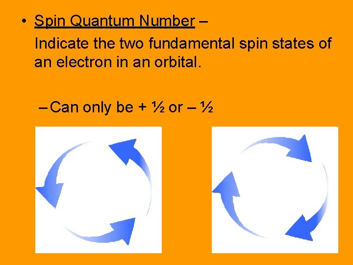  • Spin Quantum Number – Indicate the two fundamental spin states of an