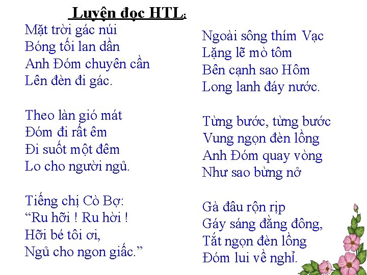 Luyện đọc HTL: Mặt trời gác núi Bóng tối lan dần Anh Đóm chuyên Luyện đọc HTL: Mặt trời gác núi Bóng tối lan dần Anh Đóm chuyên