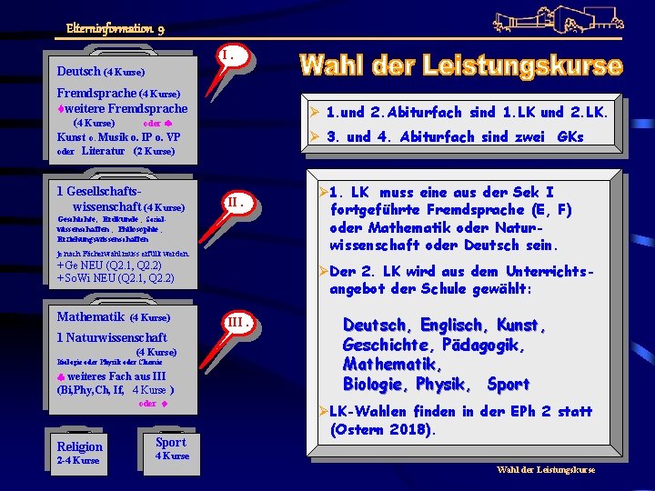 Elterninformation 9 I. Deutsch (4 Kurse) Fremdsprache (4 Kurse) weitere Fremdsprache Ø 1. und