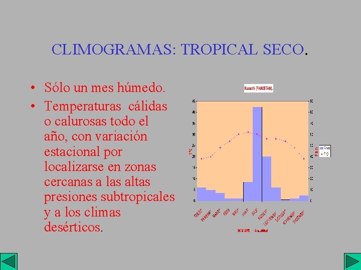 CLIMOGRAMAS: TROPICAL SECO. • Sólo un mes húmedo. • Temperaturas cálidas o calurosas todo