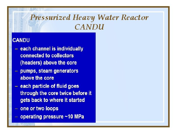Pressurized Heavy Water Reactor CANDU Pressurized Heavy Water Reactor CANDU