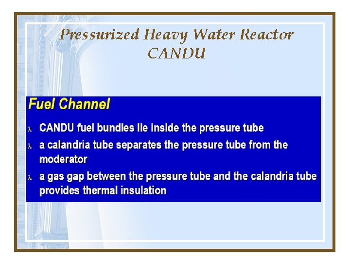 Pressurized Heavy Water Reactor CANDU Pressurized Heavy Water Reactor CANDU