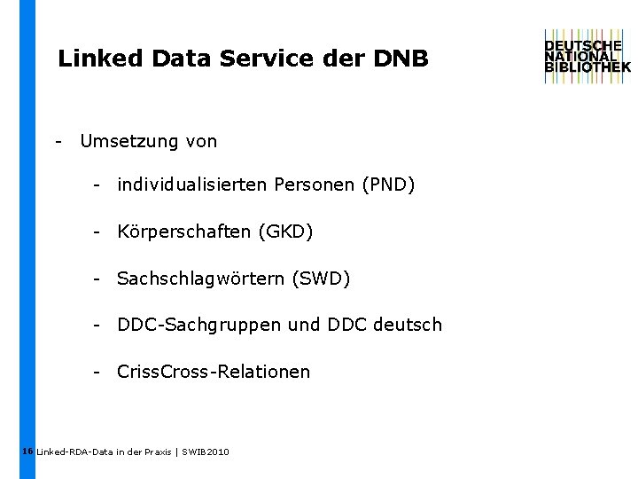 Linked Data Service der DNB - Umsetzung von - individualisierten Personen (PND) - Körperschaften