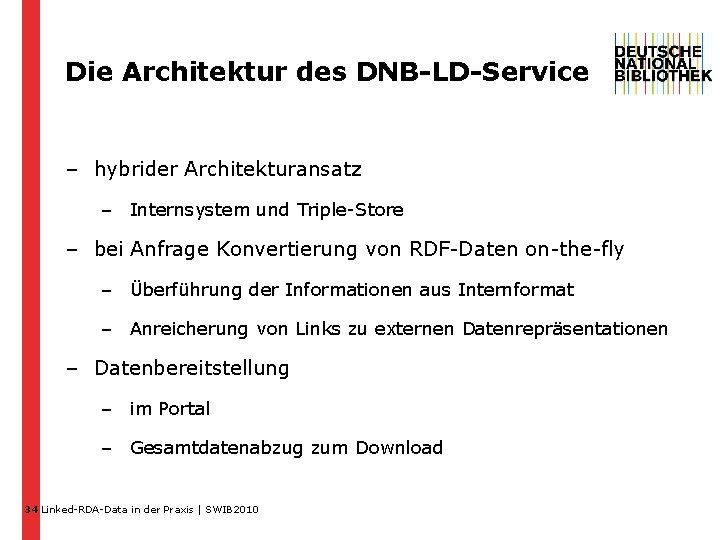 Die Architektur des DNB-LD-Service – hybrider Architekturansatz – Internsystem und Triple-Store – bei Anfrage