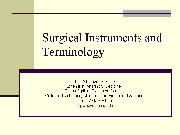 Surgical Instruments and Terminology 4 -H Veterinary Science Extension Veterinary Medicine Texas Agri. Life