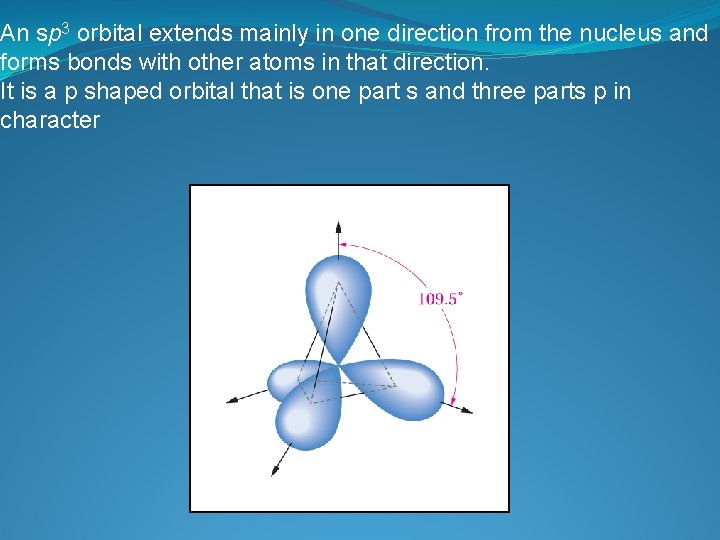 An sp 3 orbital extends mainly in one direction from the nucleus and forms
